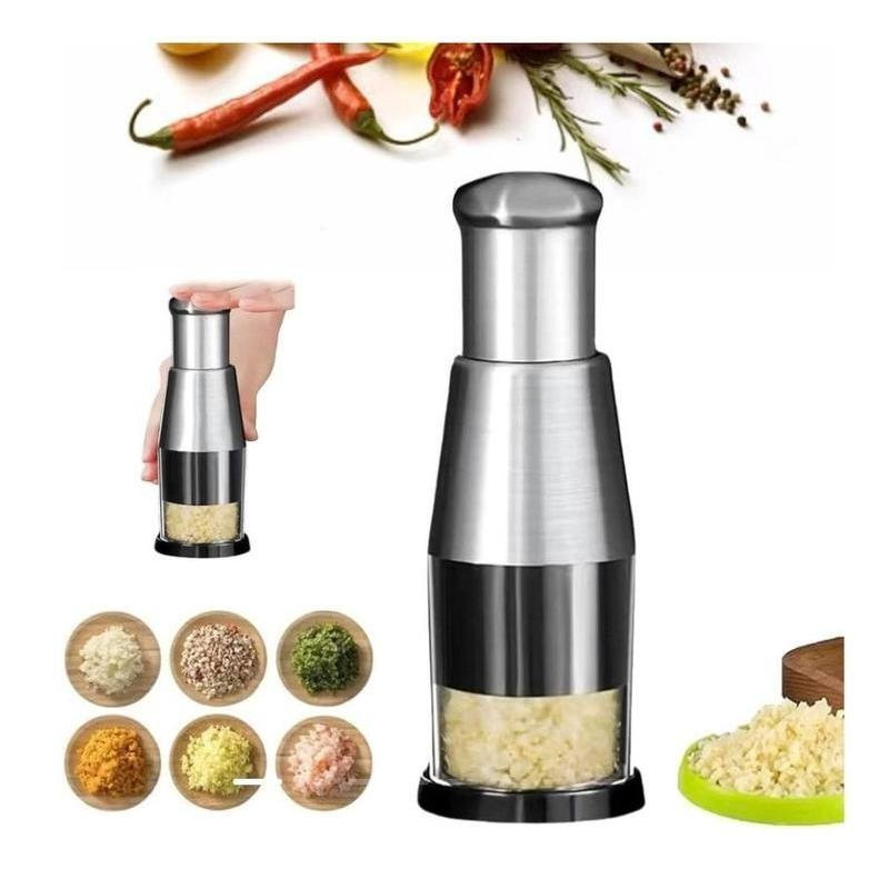 Manual Press Chopper Stainless Steel Garlic Press Mini Vegetable Cutter Dishwasher Safe Multifunctional Kitchen (1 pcs)