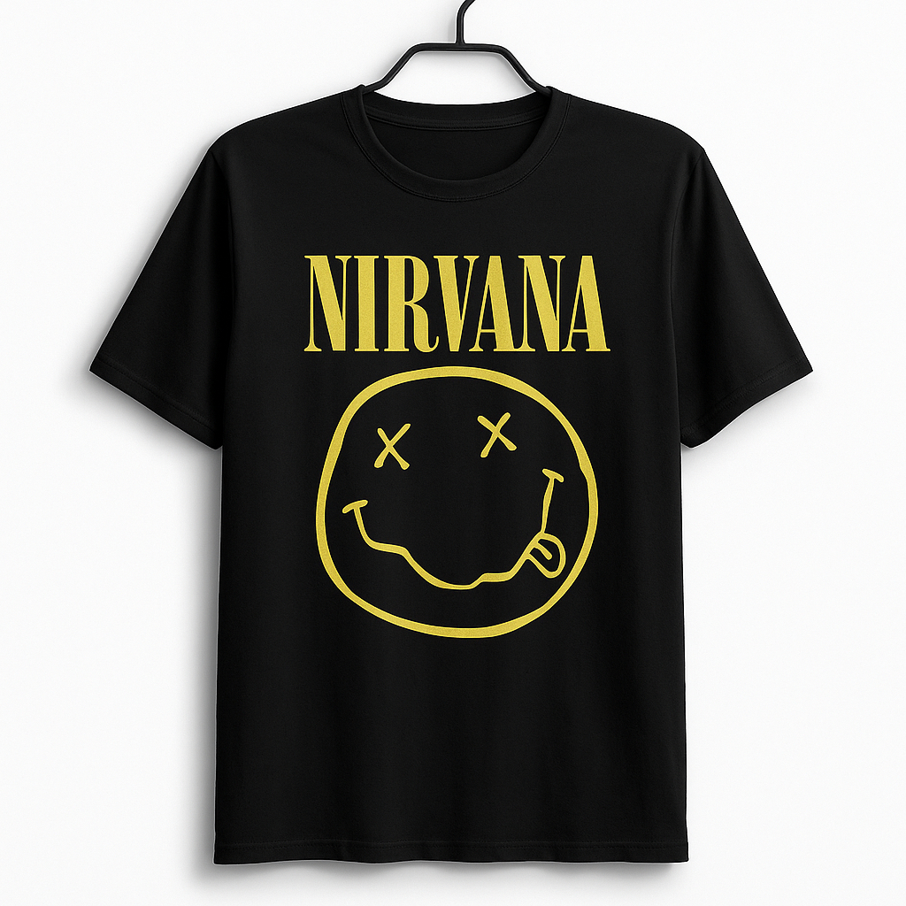Camiseta Nirvana Preta Unissex Rock Grunge Banda Estampa Logo Tumblr Camisa  Estilosa Presente Casual