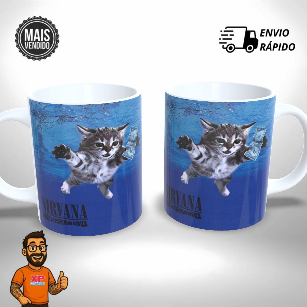 Caneca Cerâmica Banda Rock Gatinhos Nirvana Nevermind - Presente Único e Criativo