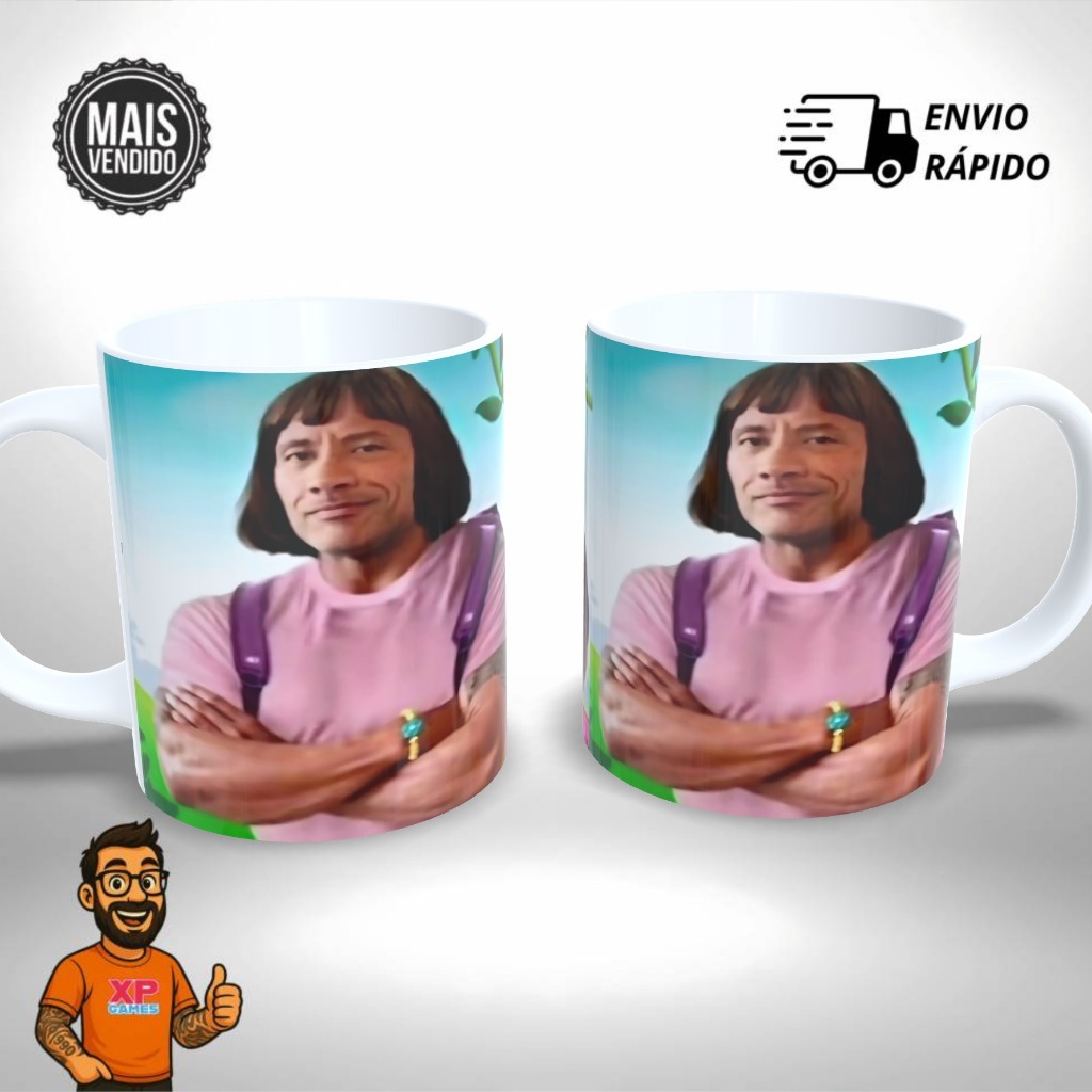 Caneca Personalizada – Dora Aventureira The Rock Meme  - Presente Único e Criativo