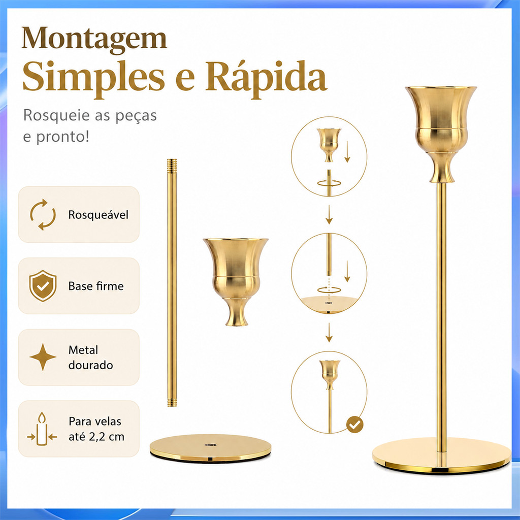 Luz de luxo dourado Metal castiçal estilo europeu mesa jantar decoração casamento ornamentos vela longa