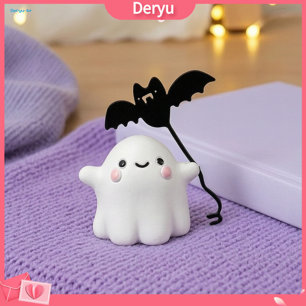 Halloween Ghost Decor Spooky Cute Room Holding Bat Balloon Resin Figurine Desktop Mini Stable Base Tabletop Ornament for