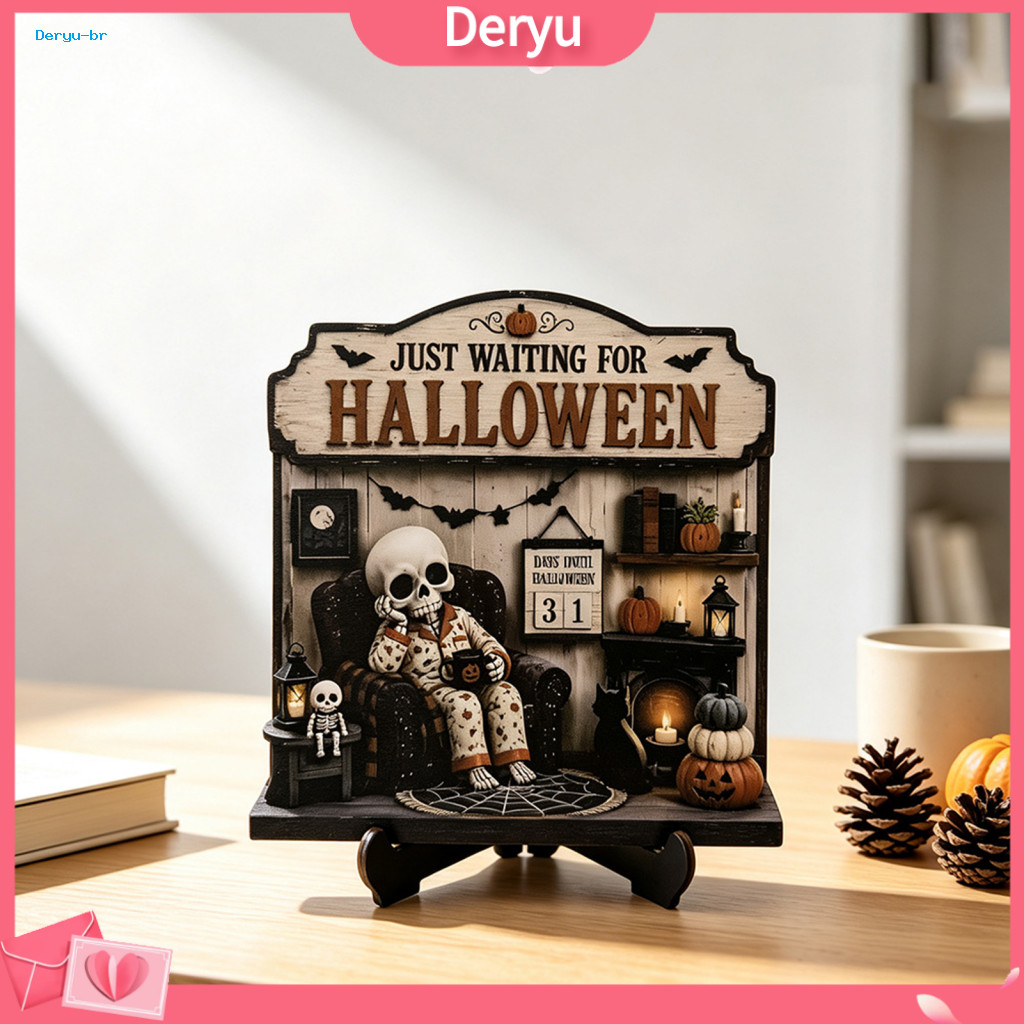Handmade Seasonal Ornaments Halloween Table Decorations Ghost Figurine Wooden Vintage Ornament with Stand – Spooky Des