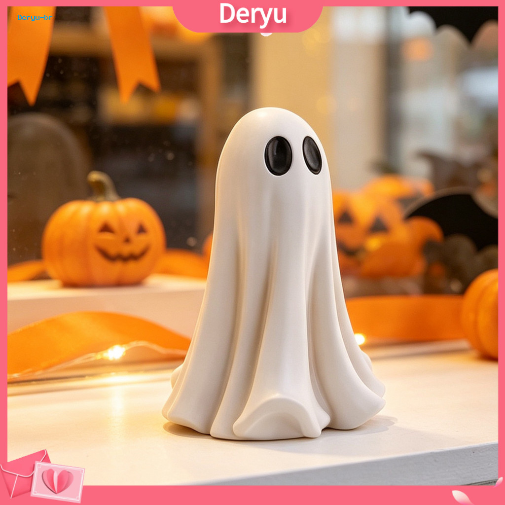 Halloween Ghost Decorations Durable Resin Autumn Display Cute White Statue Big Eyes Figurine Spooky Fall Harvest Tableto