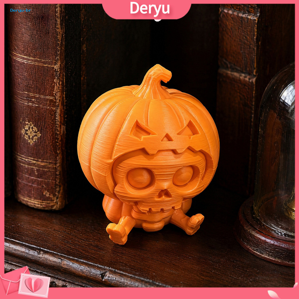 Layered Printing Pumpkin Decor Halloween Figurine 3d Printed Skull Ornament with Hollow Ghost Face – Detailed for Desk