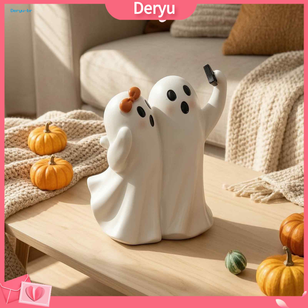 Halloween Ghost Ornaments Modern Resin Holiday Cute Selfie Figurine – Adorable Statue Spooky Taking Phone Photo Perfec