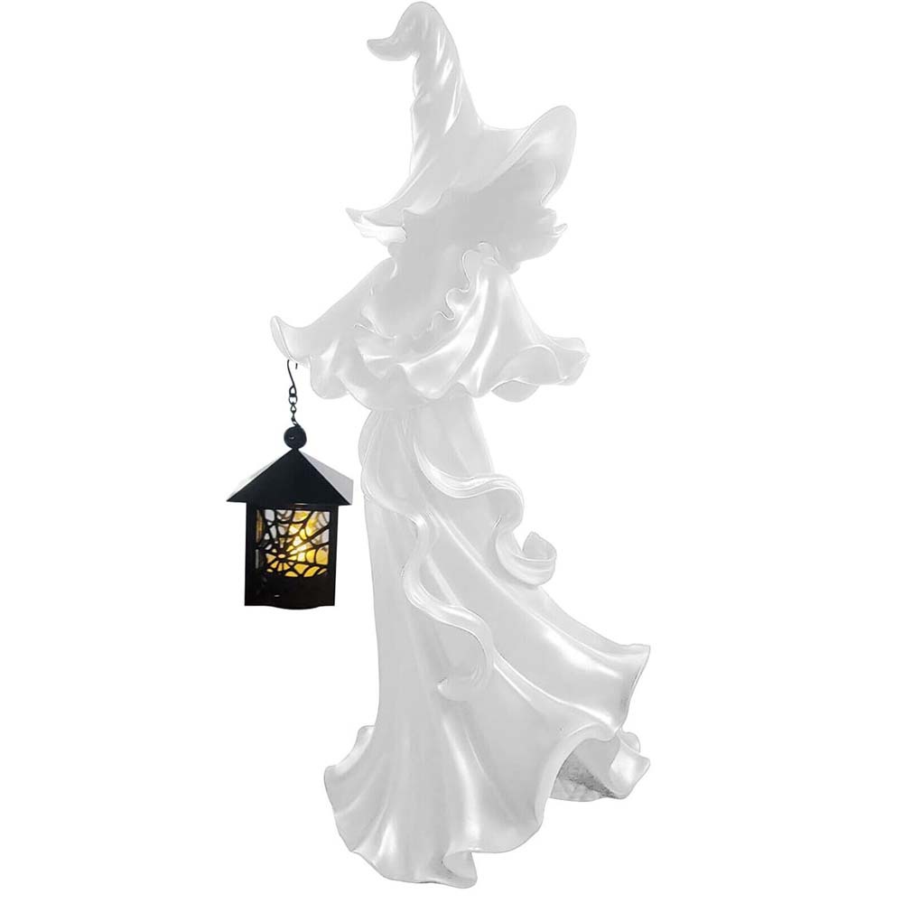 Faceless Witch Resin Statue with Lantern Halloween Tabletop Decoration Ghost Witch Figurine