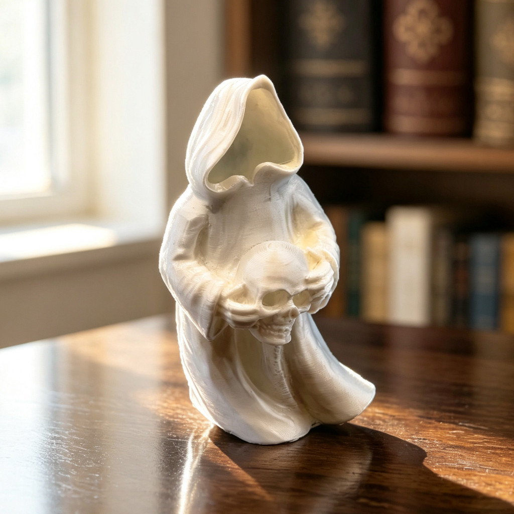 Small Resin Sculpture Ghost Ornaments 3d Printed Glow the Dark Skull Ornament Hooded Statue Halloween Decoration for Hom