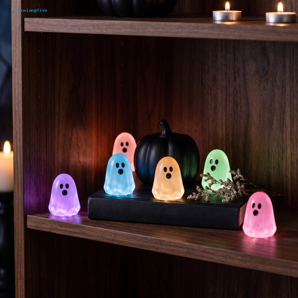 Small Glowing Decorations for Bookshelves Glow the Dark Ghost Figurines Cute Resin Mini Bead Set for Halloween Decoratio