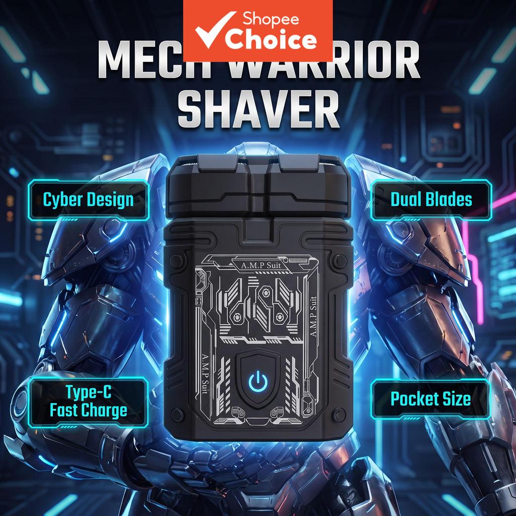 Mini Barbeador Elétrico Portátil Mech Warrior para Barba Masculina