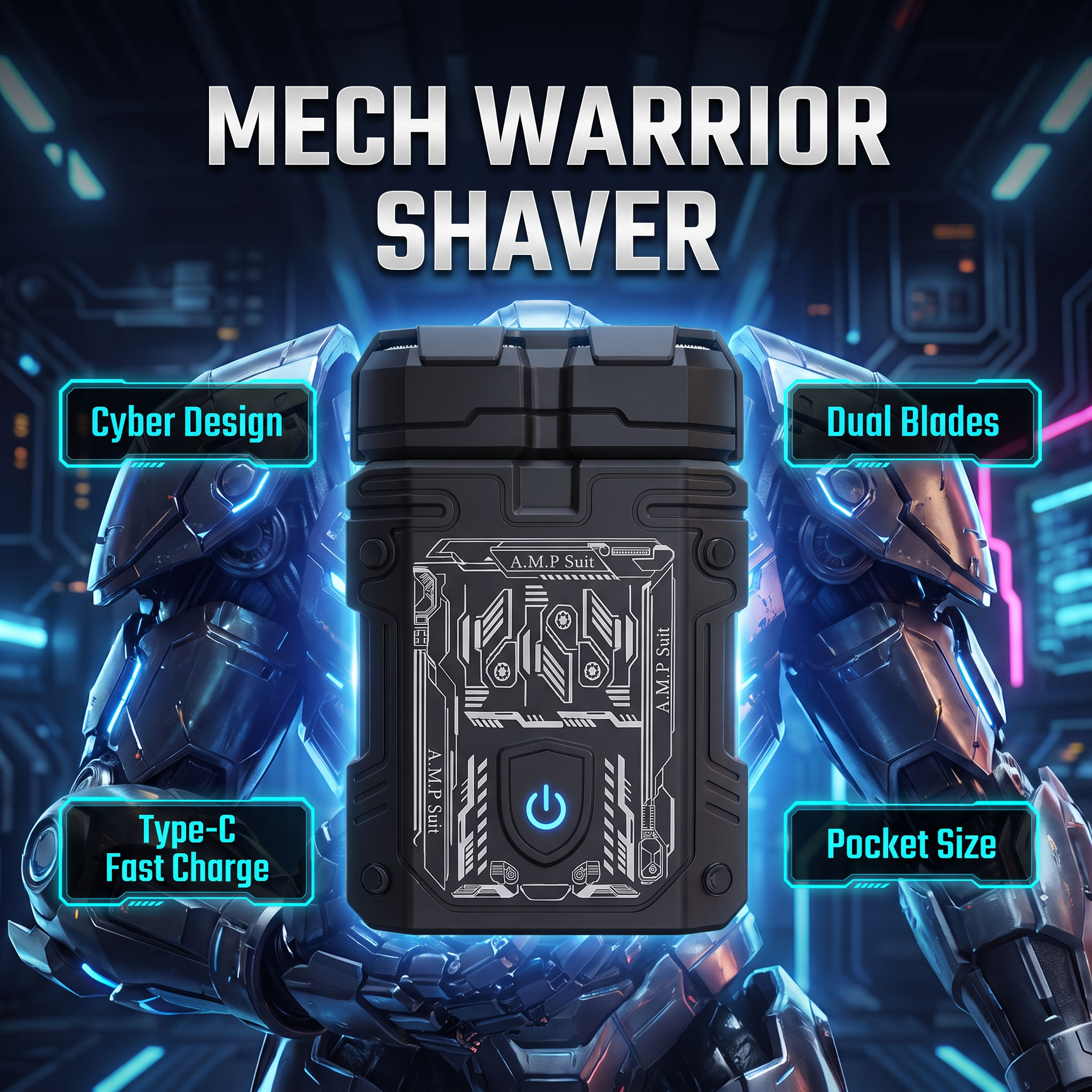 Mini Barbeador Elétrico de Bolso Portátil Mech Warrior para Barba Masculina