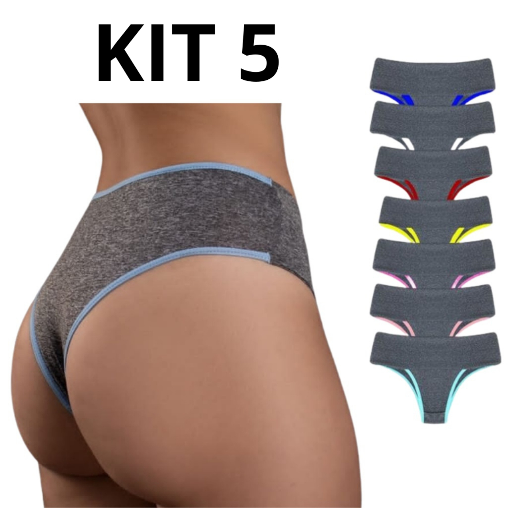 KIT 5 Calcinha Modeladora Cintura Alta Confortável Segura Barriga Cinturada Cós Duplo Tanga