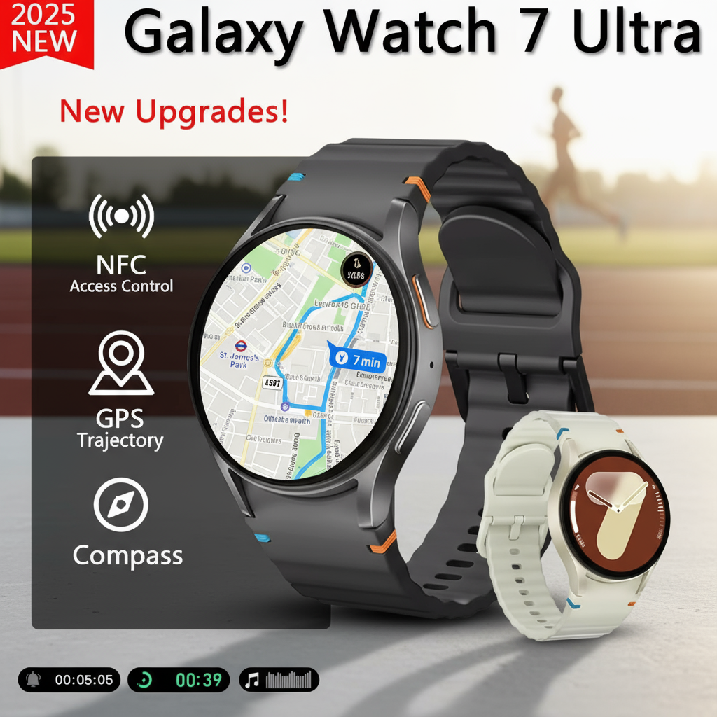 2025 Galaxy Smart Watch 7 Ultra GPS Smartwatch para Homens e Mulheres, Esportivo, Fitness, Bússola, Frequência