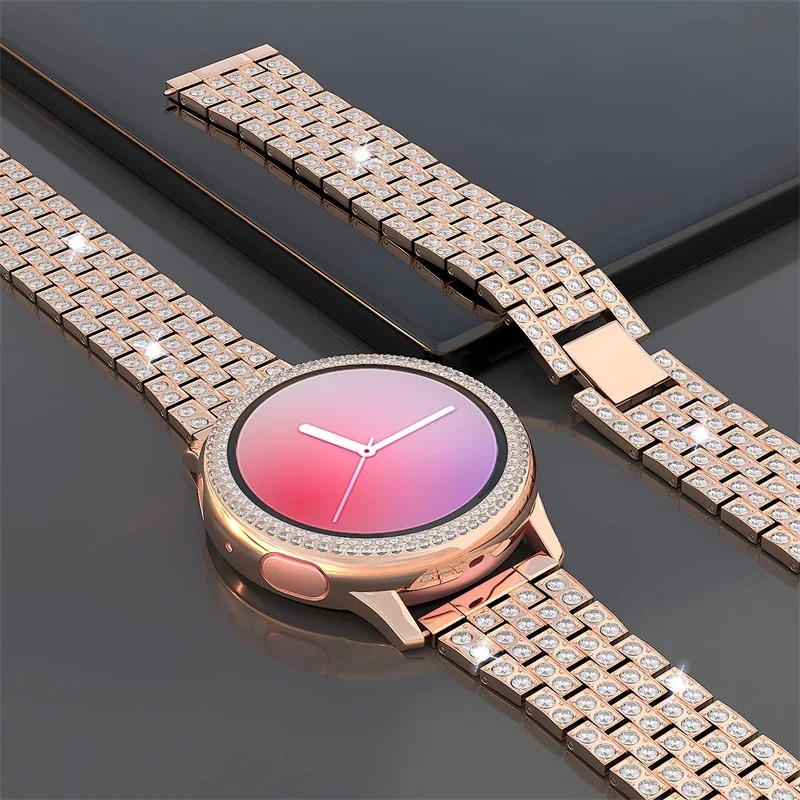 Faixa de Metal para Samsung Galaxy Watch 6/5/pro/4//Active 2/Gear s3 20mm 22mm, Pulseira Diamante para Huawei