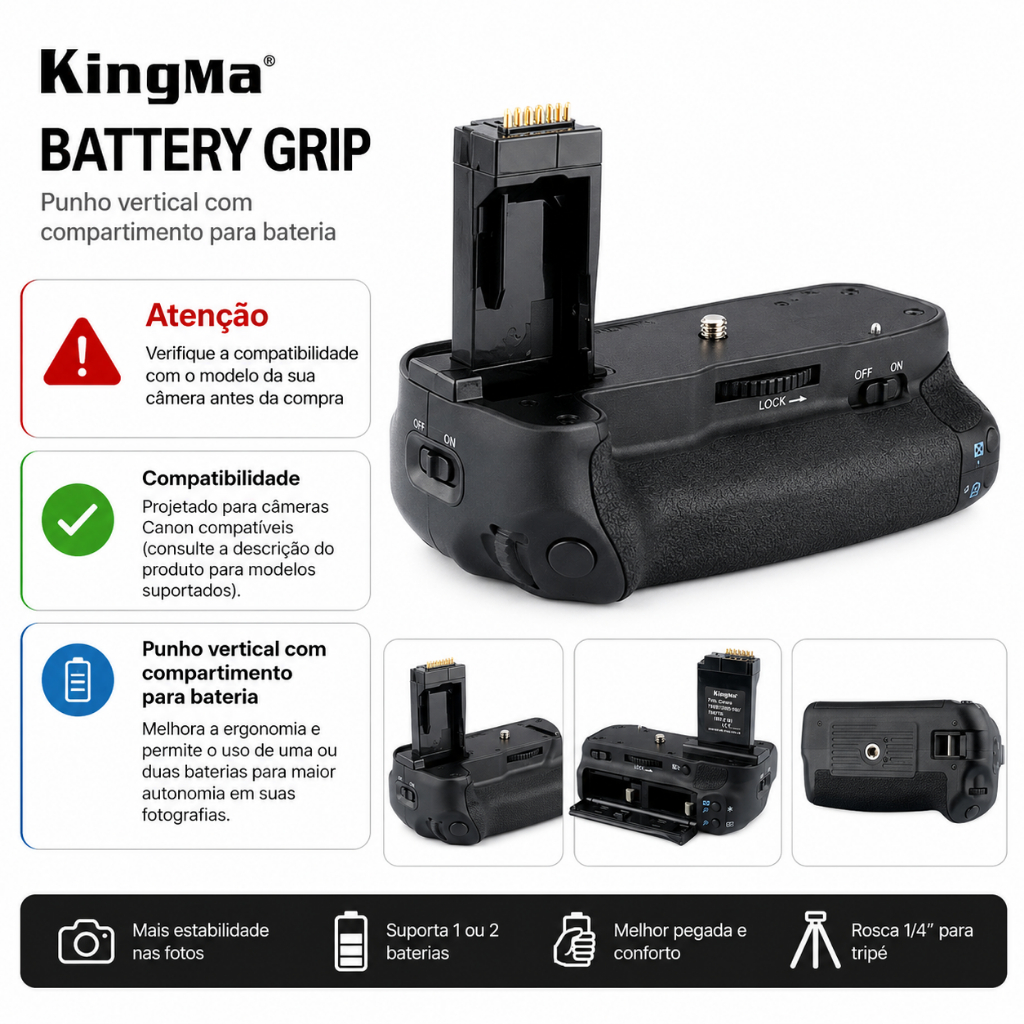 Grip para Bateria KingMa BG-E11 Canon 5D Mark III 5DS 5DSR Punho Vertical