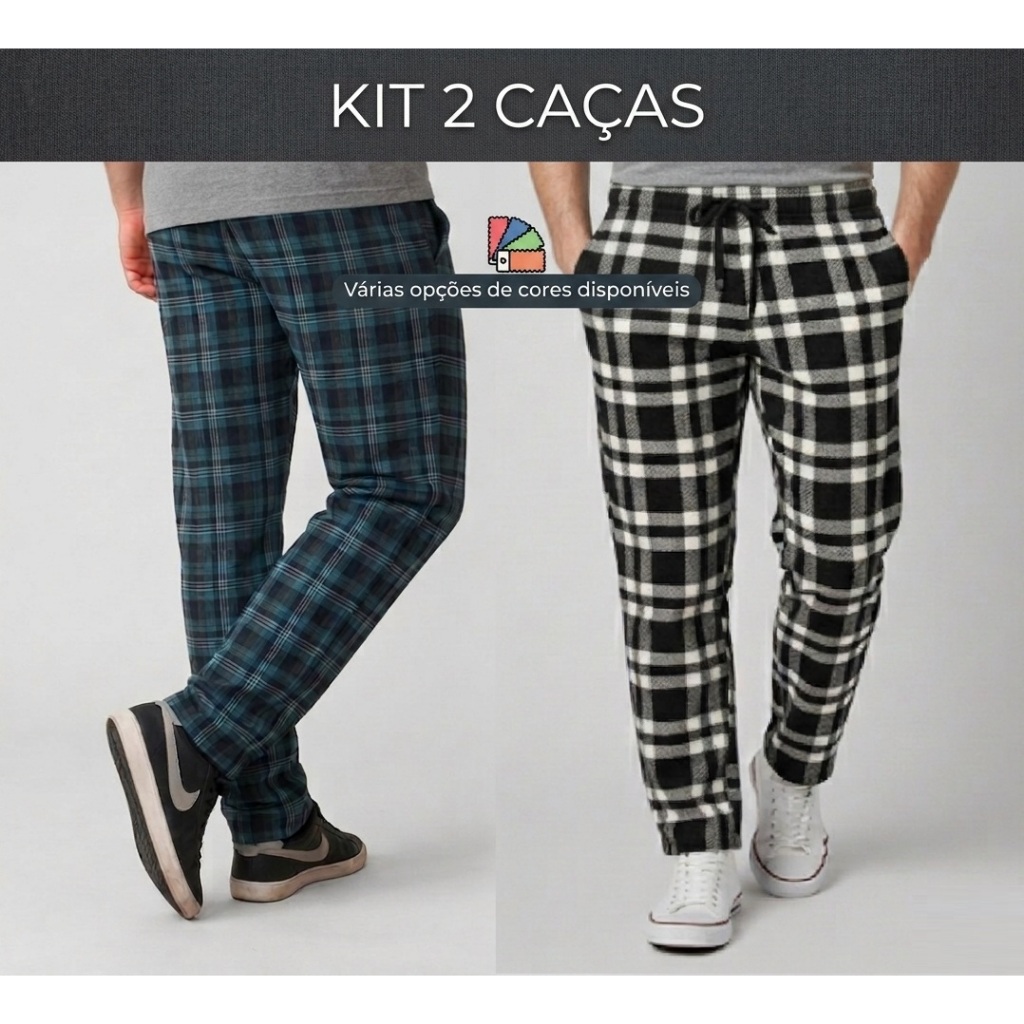 Kit 2 calças de flanela xadrez | Calça flanelada Xadrez | Adulto