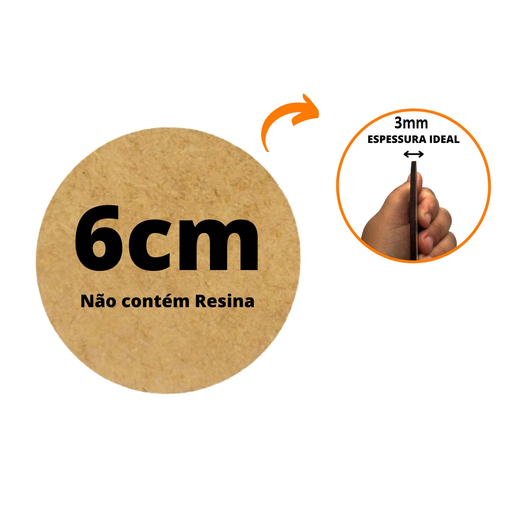100 Bolacha de mdf Redonda Aplique Circular 6cm MDF cru para base de bonecas, suporte, adesivar, pintura e sublimação