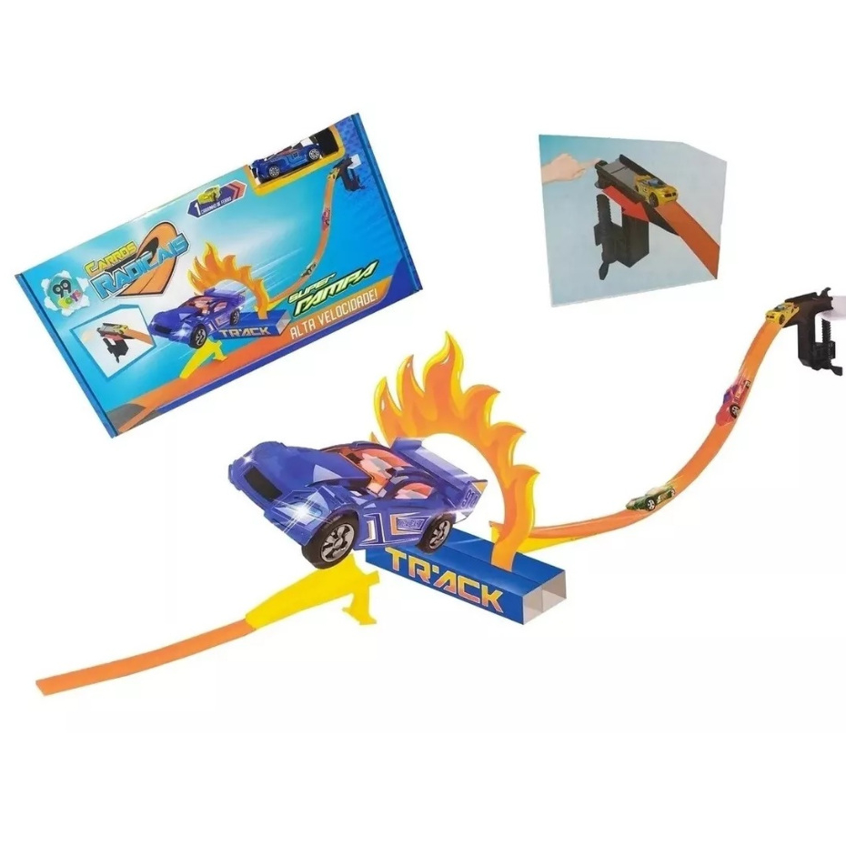 Pista Infantil Para Carrinhos Com Lançador Looping Brinquedo Corrida Presente Menino Dia Das Criança