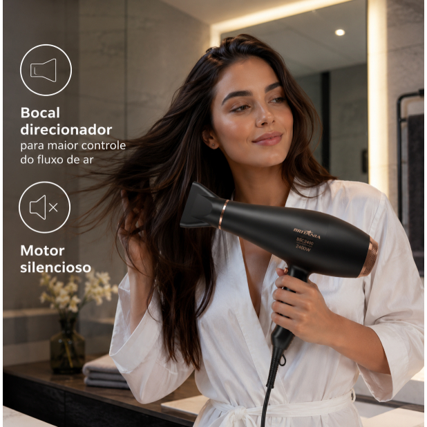 Secador de Cabelo Secagem Rápida Profissional 1800W 127V 2 Níveis de Temperatura Cabeleireiro