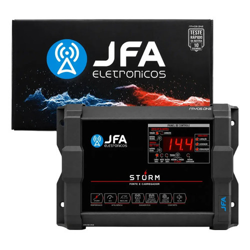 Fonte Automotiva e Carregador de Bateria JFA Storm 120A Bivolt Automático 1800W Som Automotivo Função SCI Medidor CCA