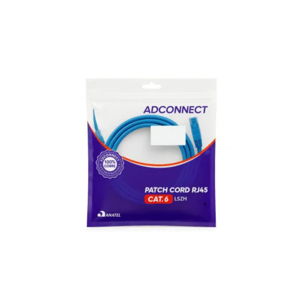 Patch Cord CAT6 1,5 Metros LSZH Azul AD Connect AD-10384 ANATEL