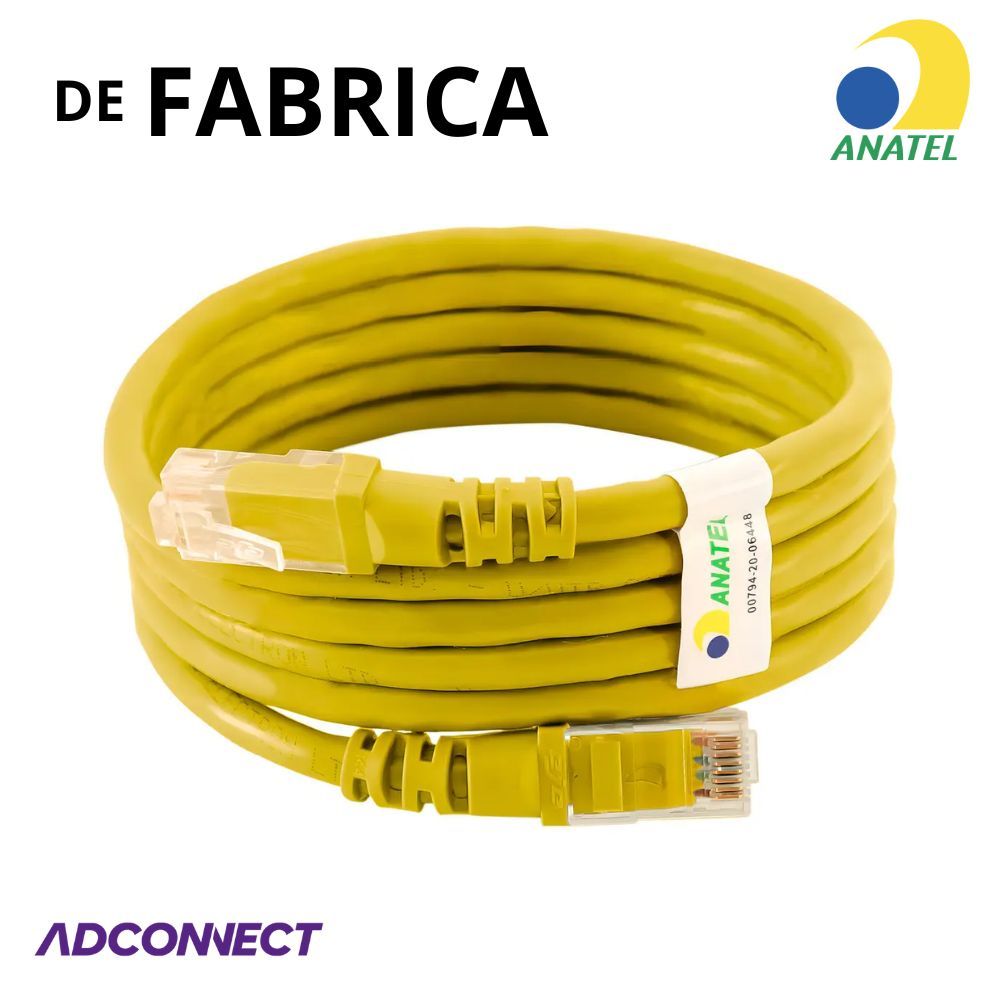 Cabo de Rede CAT6 2,5 Metros Amarelo 100% Cobre Fabrica Patch Cord 2,5M
