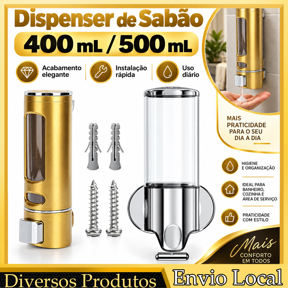 Frasco de Parede para Sabonete Líquido Plástico, Organizador de Banheiro, Cozinha, Escola, Clínica e Hotel Comercial