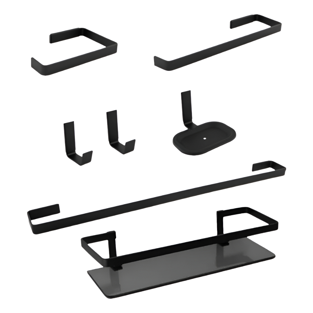 Kit Acessórios 3 a 7 Peças Banheiro Quadrado 1/2 Preto Organizador Lavabo Casa Hotel Comercial