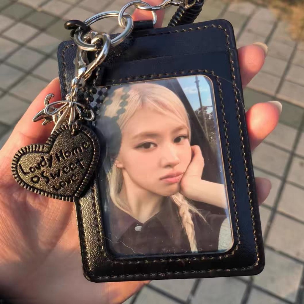 Porta-Cartões De Couro Preto De 3 Polegadas/2R Idol Photocard Collection Display ID Card Capa Protetora Com Pingente