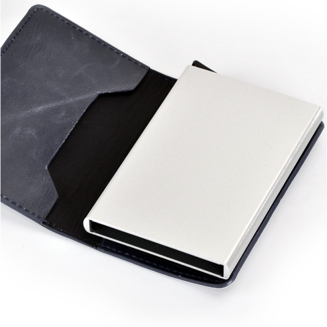 Artões Porta De Crédito  Bloqueio Couro Automático Pop Up Carteira De Alumínio Slim Pocket Bifold Business Card Case