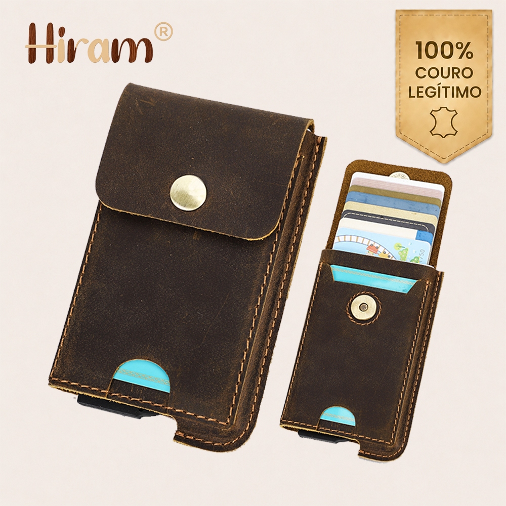 Hiram Couro Legítimo Full Grain Carteira Porta Cartão De Crédito Masculina RFID Capa De Com Ferrolho De Couro Genuíno