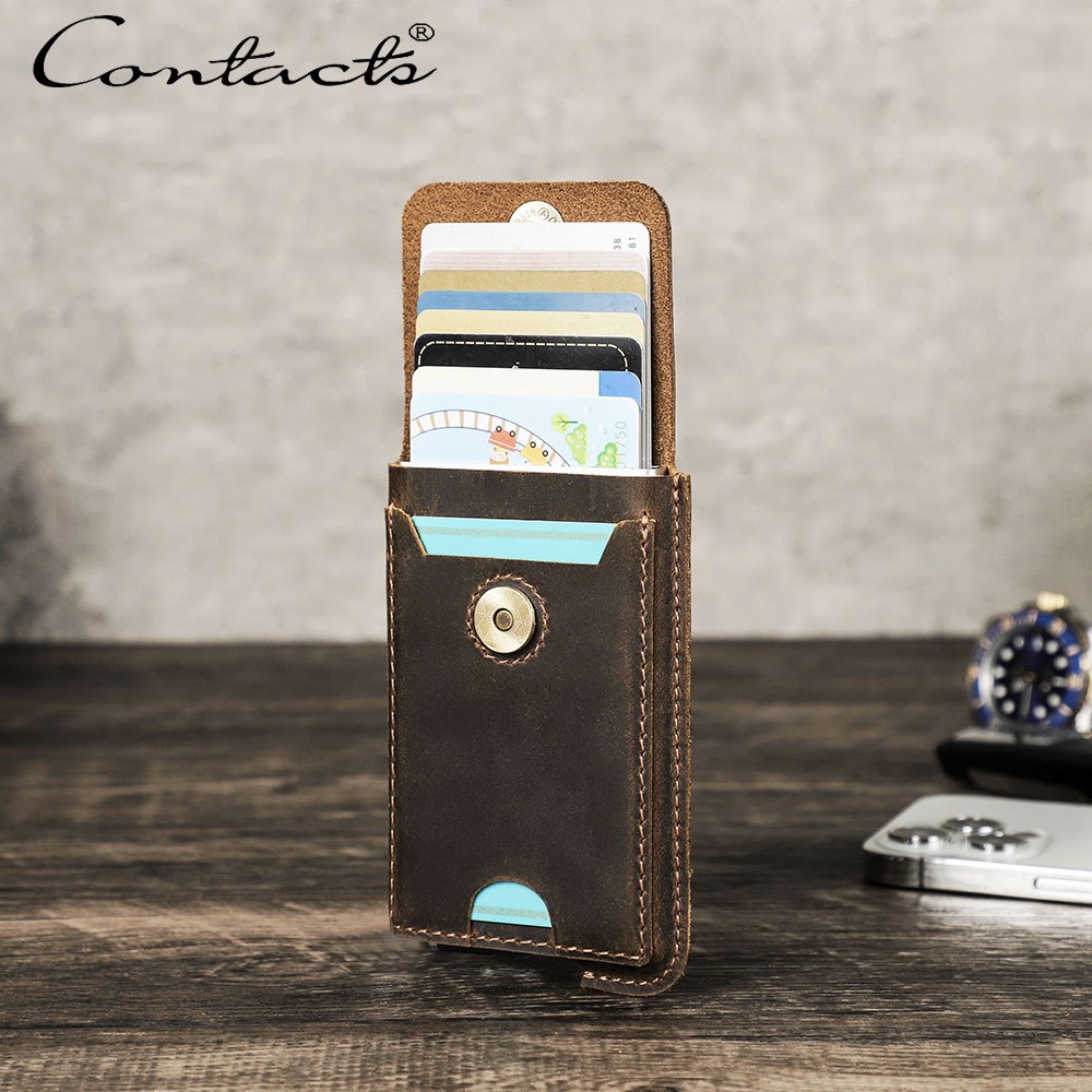 CONTACT'S Couro Genuíno Carteira Porta Cartão De Crédito Masculina RFID Capa De Com Ferrolho De Couro Genuíno