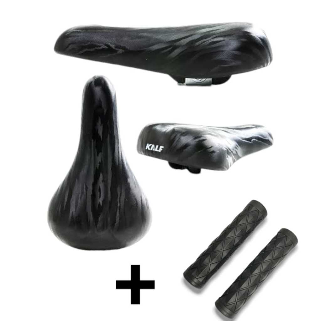 Conjunto Banco Selim sela kalf 307 Bike Universal + Par de Manopla mtb bike coxim aro 20,24 e 26