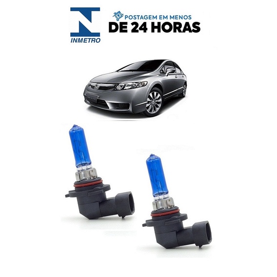 Par Lampada Super Branca Farol Alto New Civic 2007 2008 2009 2010 2011 8500k HB3 12V