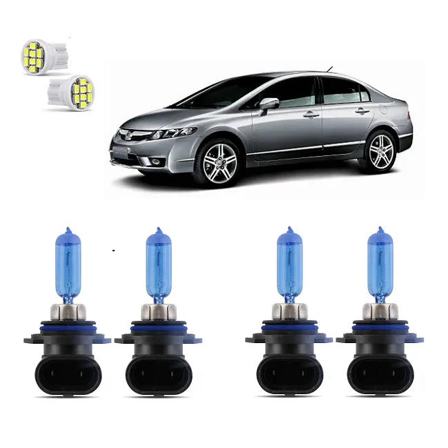 Kit 4 Lampadas Super Branca Farol New Civic 2007 2008 2009 2010 2011 8500K HB3 HB4 12V