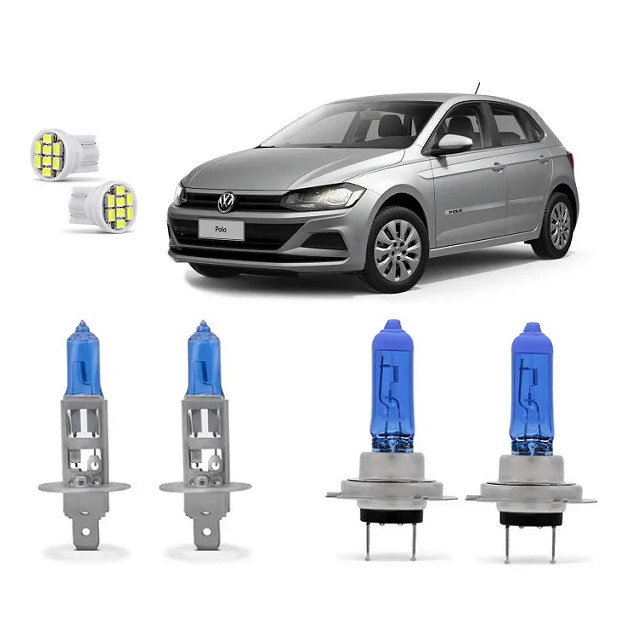 Kit 4 Lampada Super Branca Farol Polo 2018 2019 2020 8500k H7 H1 12v 55w