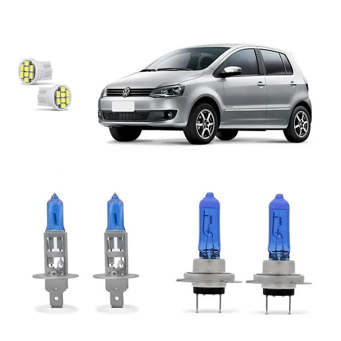 Kit 4 Lampada Super Branca Farol Fox Spacefox 2010 2011 2012 2013 2014 8500k H7 H1 12v 55w