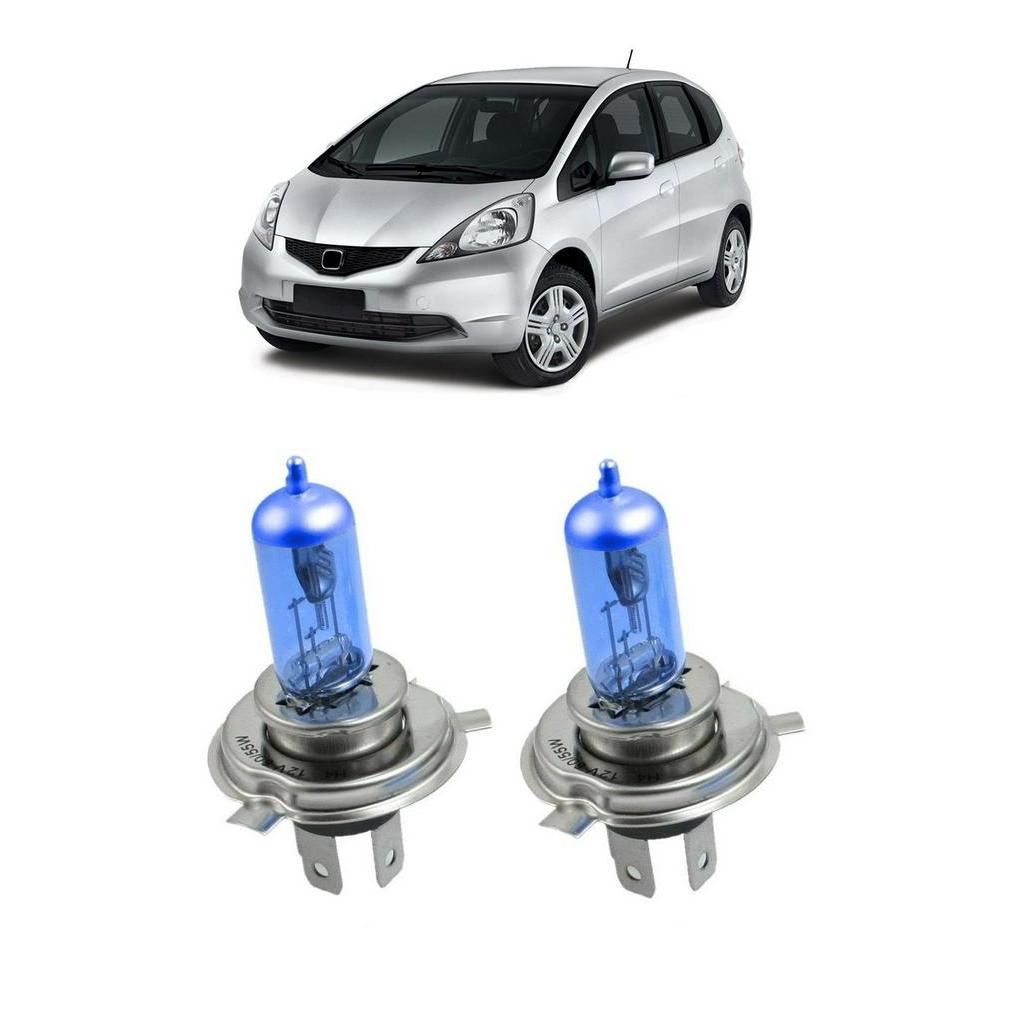 Par Lampada Super Branca Farol Baixo Honda New Fit 2009 2010 2011 2012 8500k H4 12v 60/55w