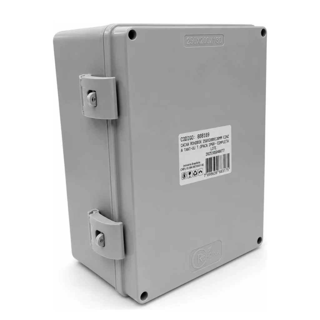 Caixa 250x200x130mm IP68 Completa Cinza Tampa Opaca Rohdina