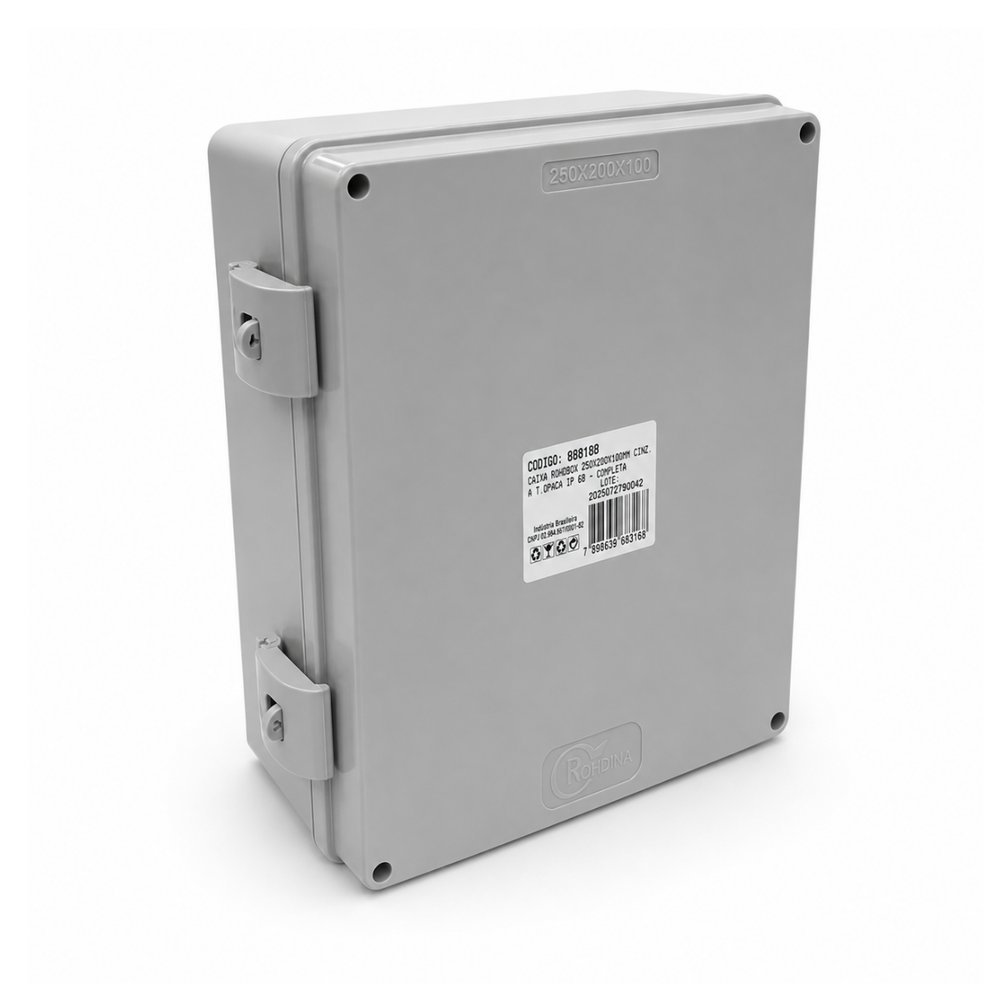Quadro de Comando Rohdbox Completa 250x200x100 Cinza Opaca IP68 Rohdina