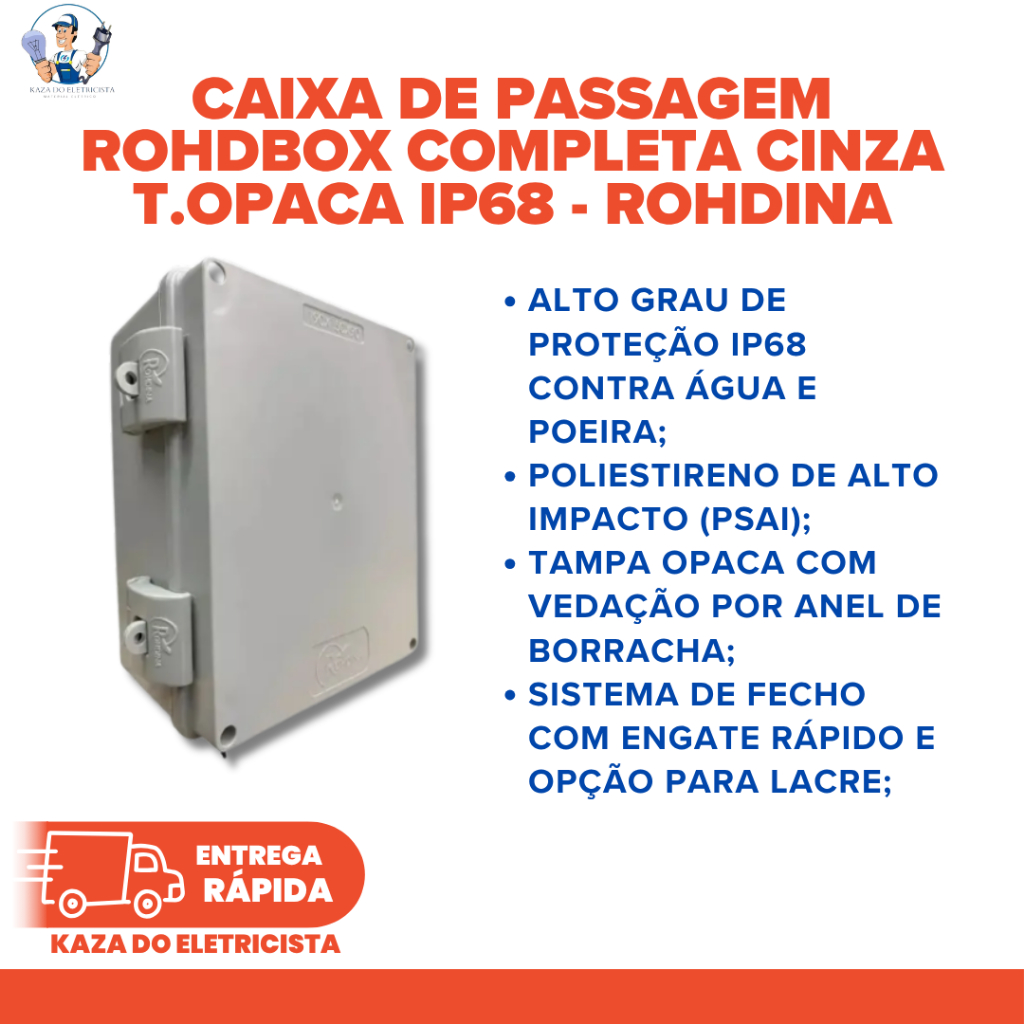 Caixa de Passagem Rohdbox Completa 190x150x110mm Cinza Tampa Opaca IP68 Ref. 888169 Rohdina