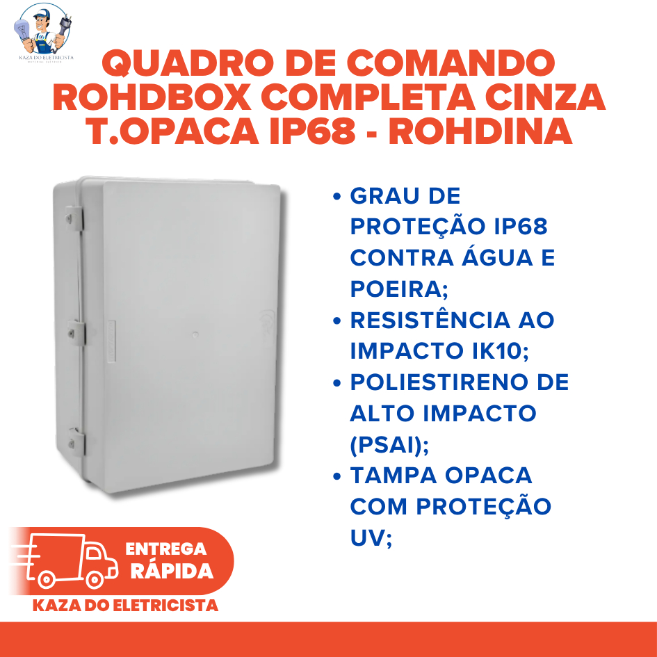 Quadro de Comando Rohdbox 450x300x200 mm Cinza Tampa Opaca IP68 888264 Rohdina