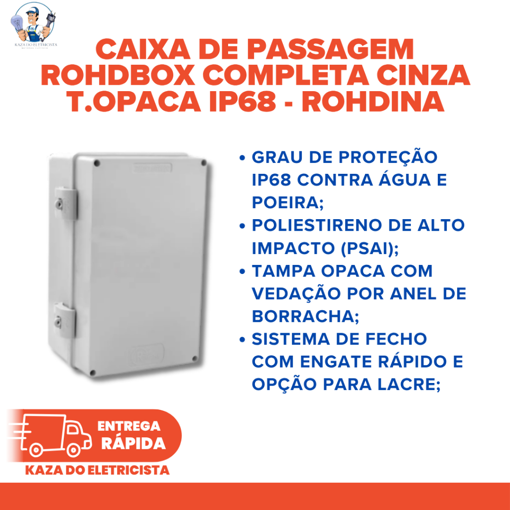 Caixa de Passagem Rohdbox Completa 250x160x120mm Cinza Tampa Opaca IP68 Ref. 888209 Rohdina
