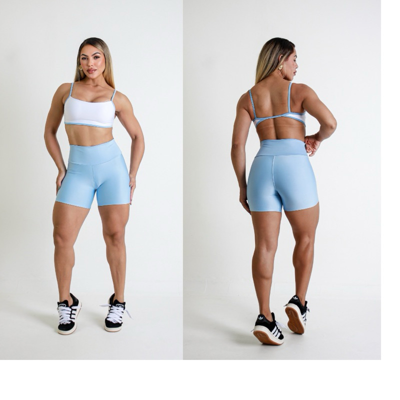 Conjunto Top Com Sustentação Shortinho Cintura Alta Blogueira Para Crossfit Academia Atividades ao Ar Livre