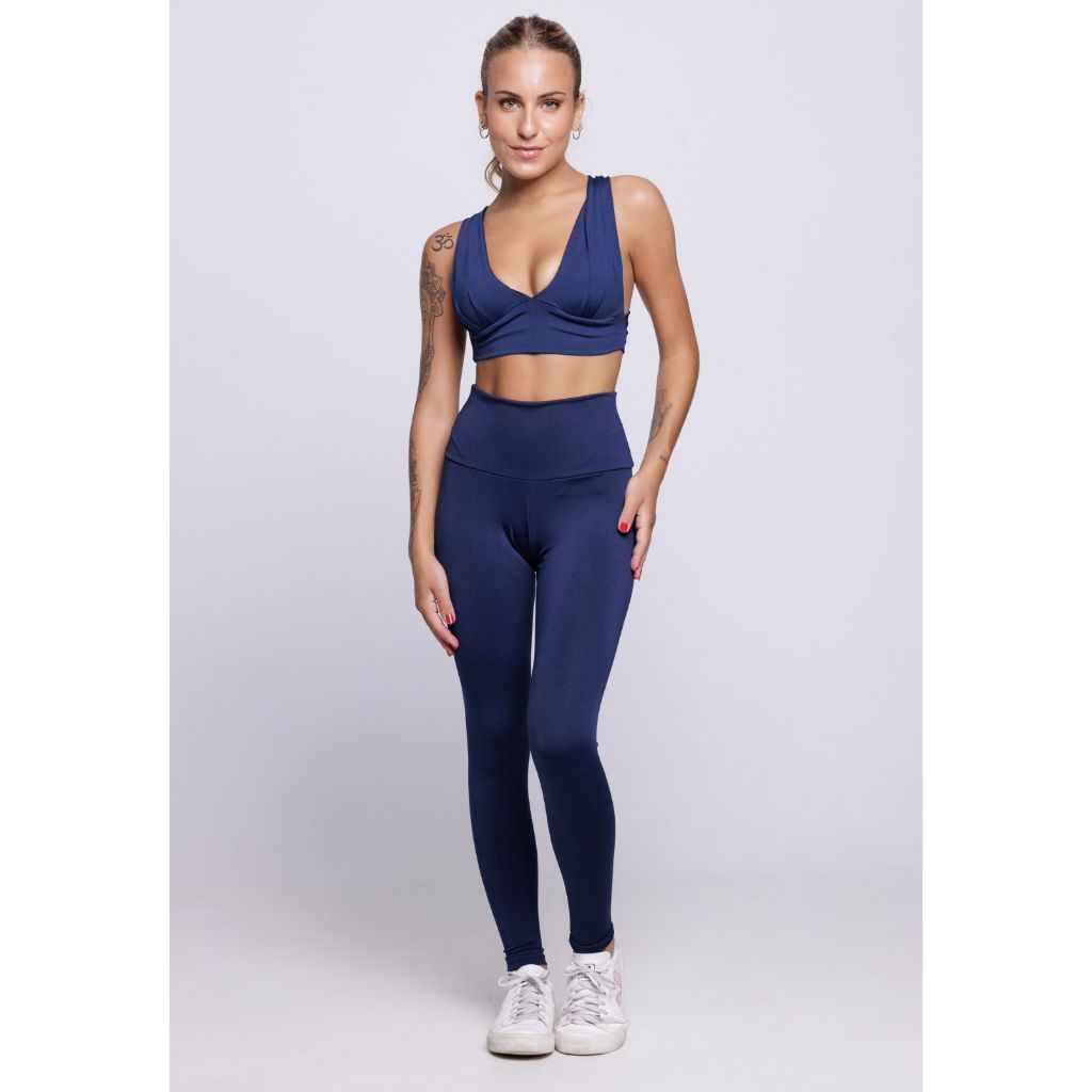 Conjunto Top + Legging Top Com Bojo Costa Cruzada Academia Crossfit