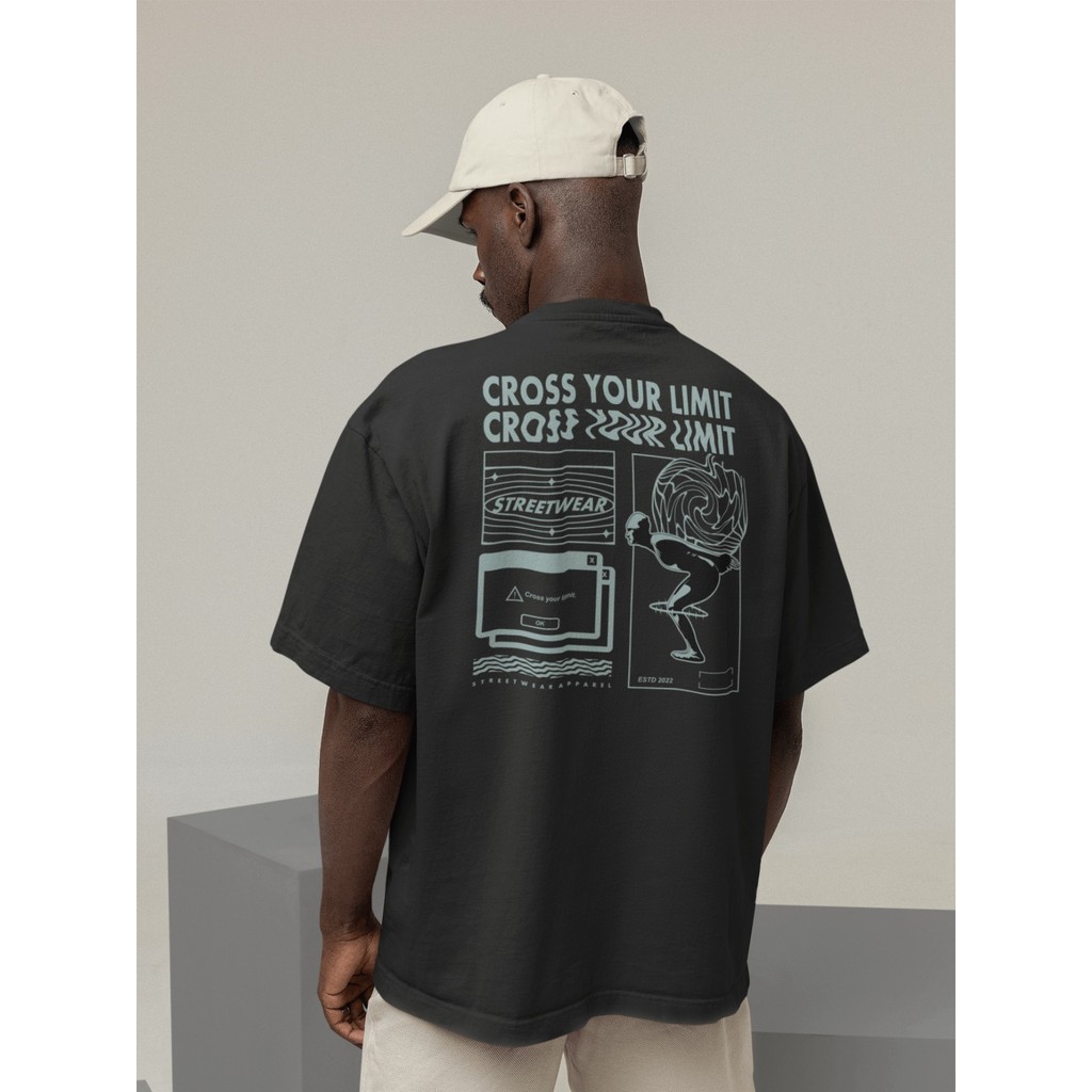 Camisa Camiseta Oversized Gola Alta Streetwear Masculino e Feminino 100% Algodão Preto e Off Whte - CROSS YOU LIMIT