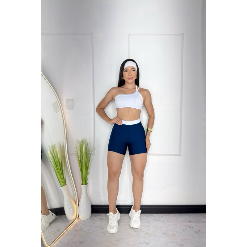 conjunto de short cross top nula manga fitness academia tecido toque macio zero transparência