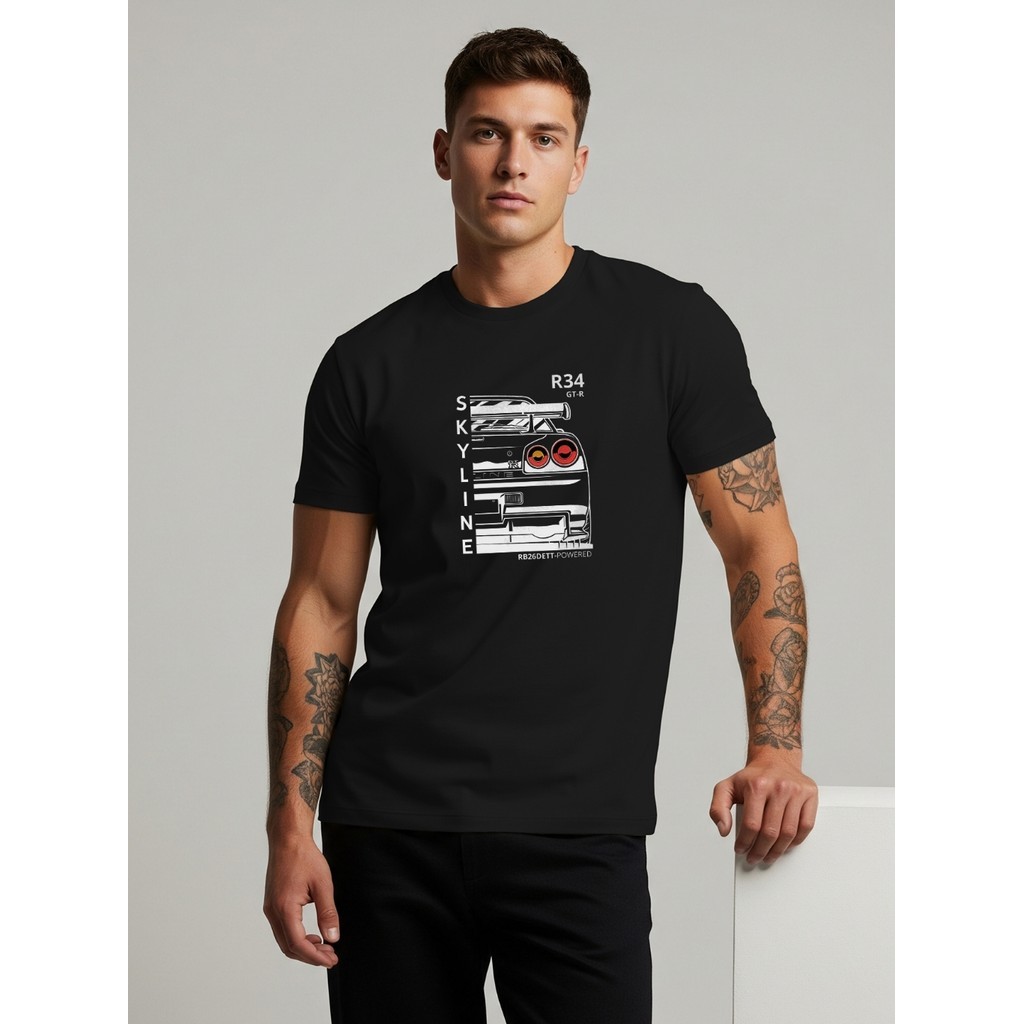 Camisa Casual Masculina   Estampada Gtr Skyline Carro Algodão