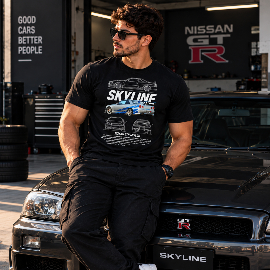 Camiseta Nissan Skyline GTR Streetwear Estampada Malha Carros Automotiva Casual Confortável dia a dia