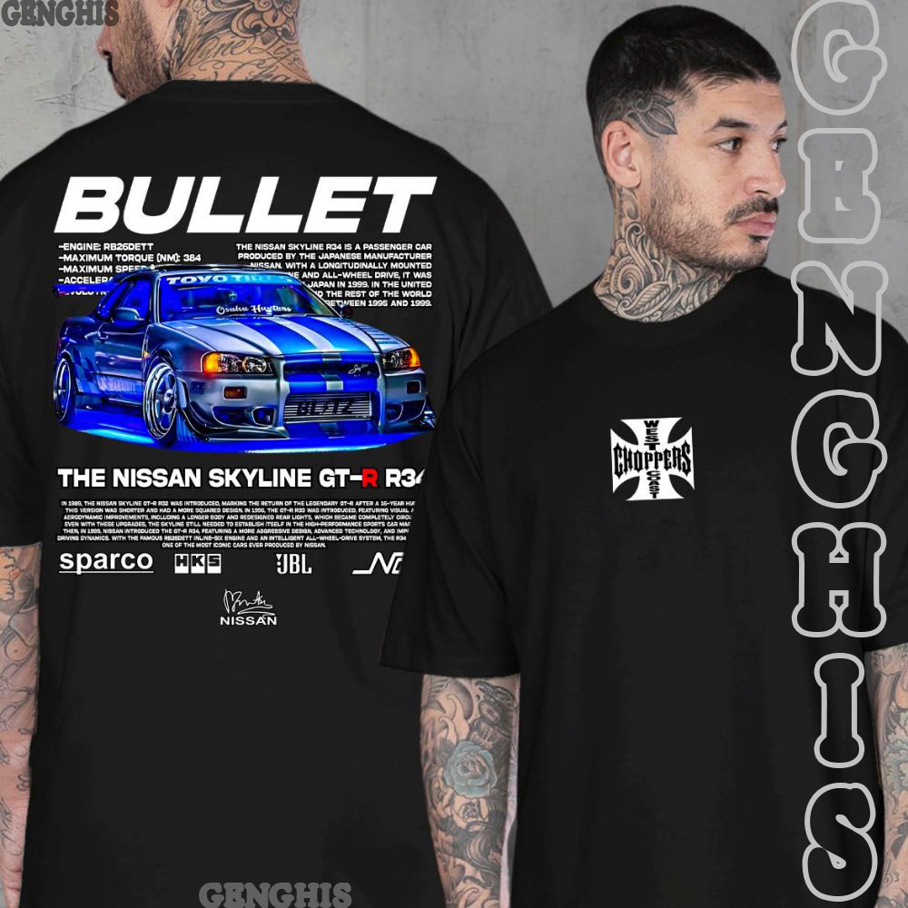 Camiseta Gtr R34 Carro Brian O'Conner Bullet Choppers Paul Walker Skyline Velozes Toretto Furiosos Jdm